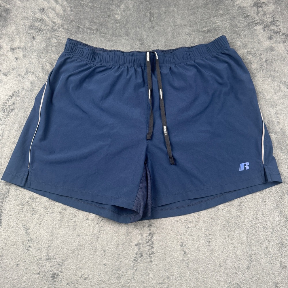 Russell Running Shorts Mens Medium Navy Blue Lined Dri-Power 360 Zipper Pocket